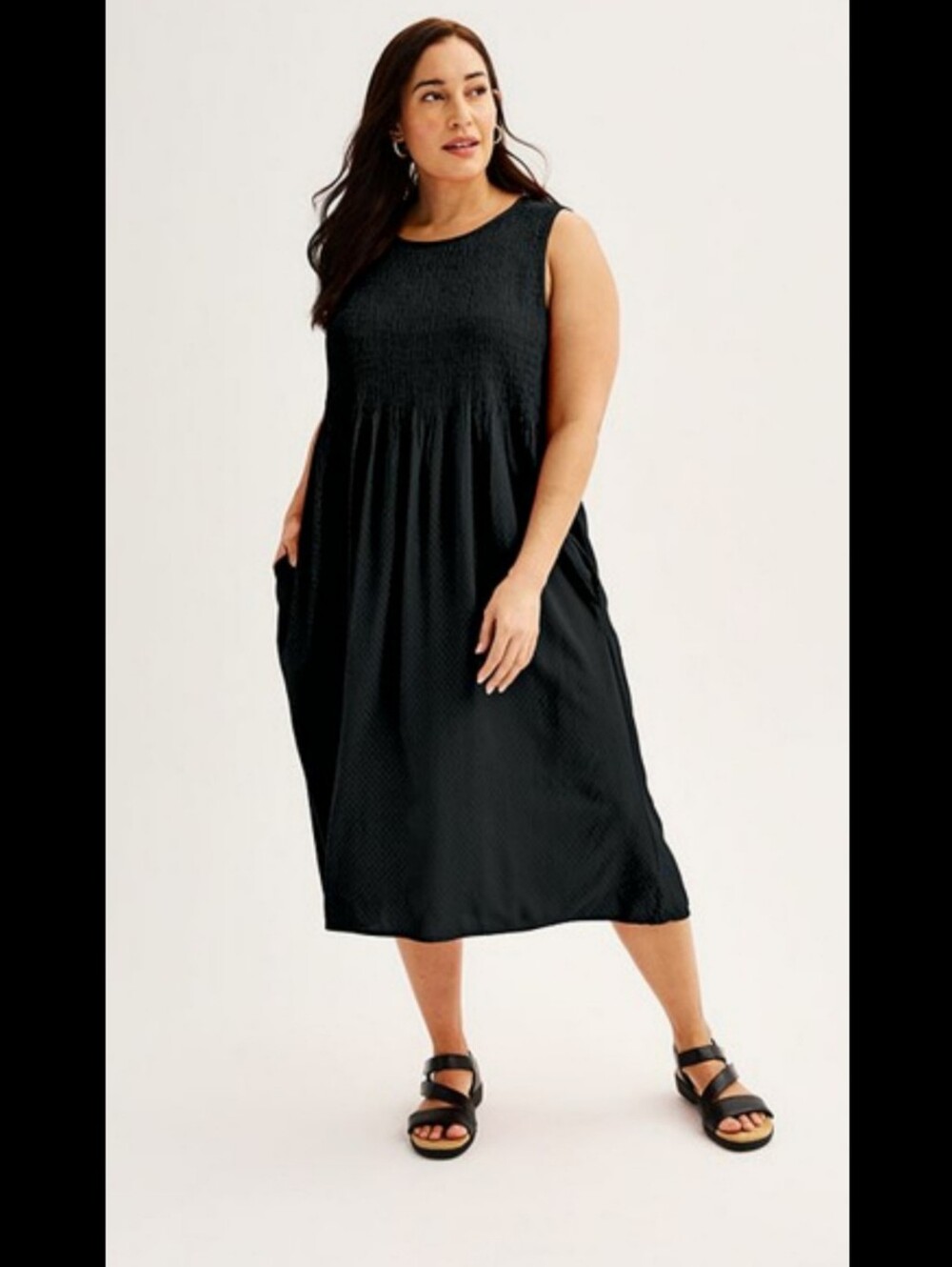 Croft & Barrow Smocked Midi Dress Black 3X EUC